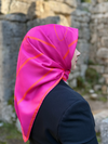 Square Pembe Kare Desen Twill Eşarp