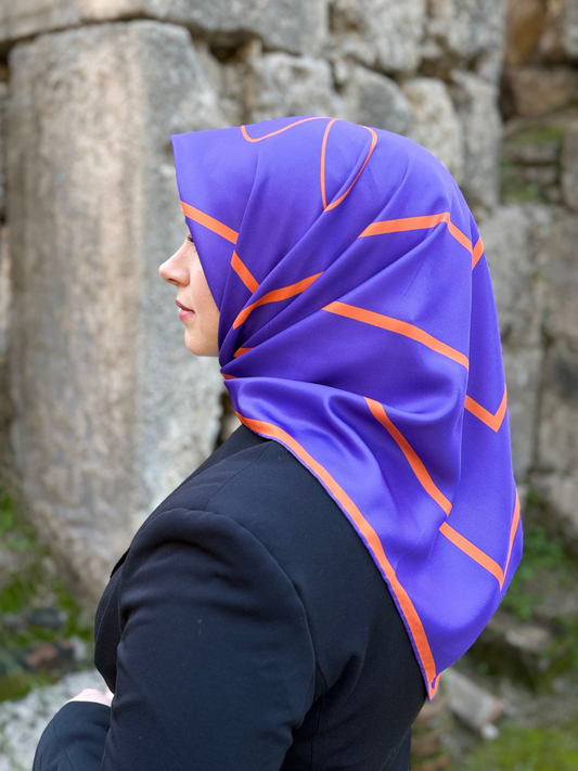 Square Mor Kare Desen Twill Eşarp