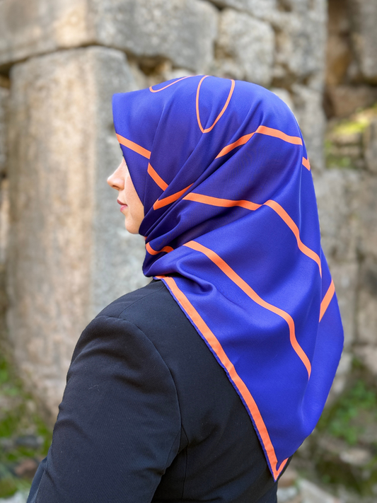 Square Lacivert Kare Desen Twill Eşarp
