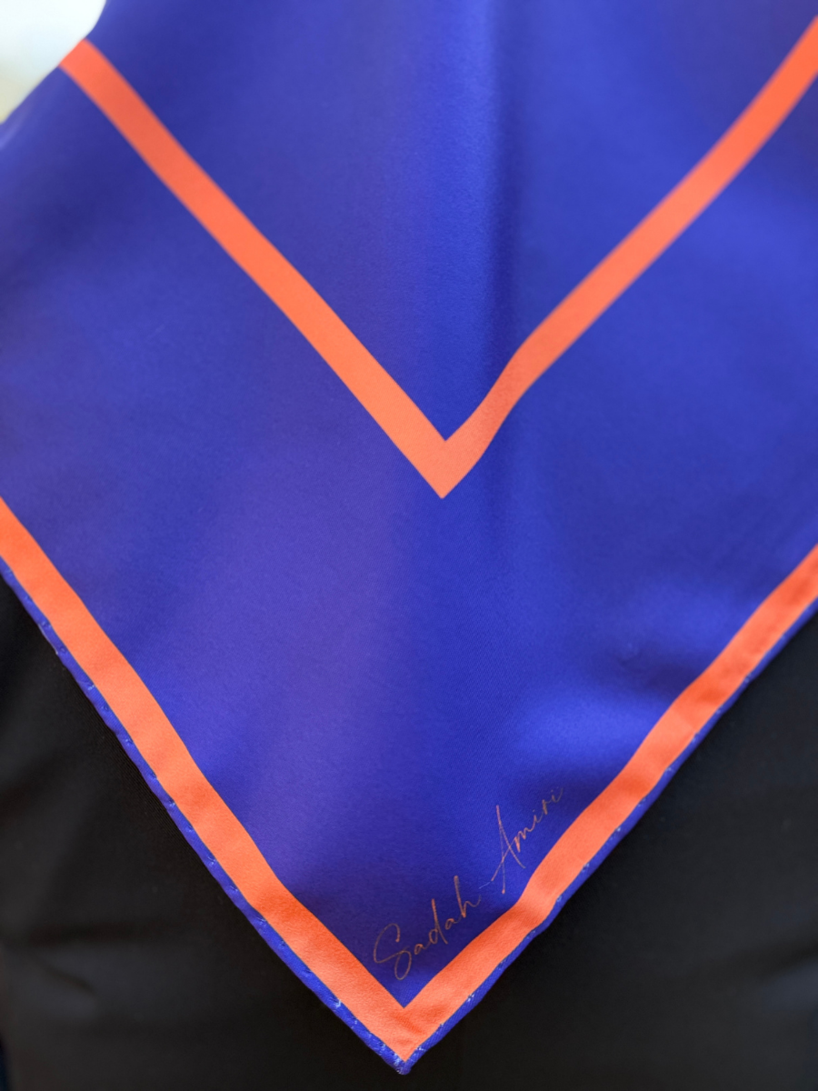 Square Lacivert Kare Desen Twill Eşarp