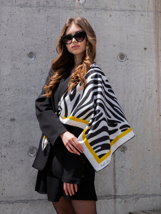 Zebra Desen Yeşil Twill Eşarp