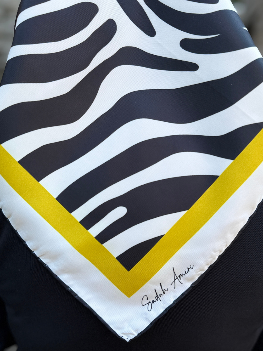 Zebra Desen Yeşil Twill Eşarp