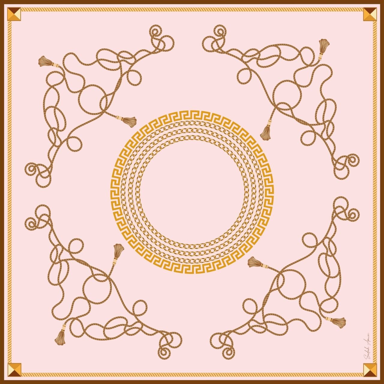 Cords Pembe Gold Zincir Desenli Twill Eşarp