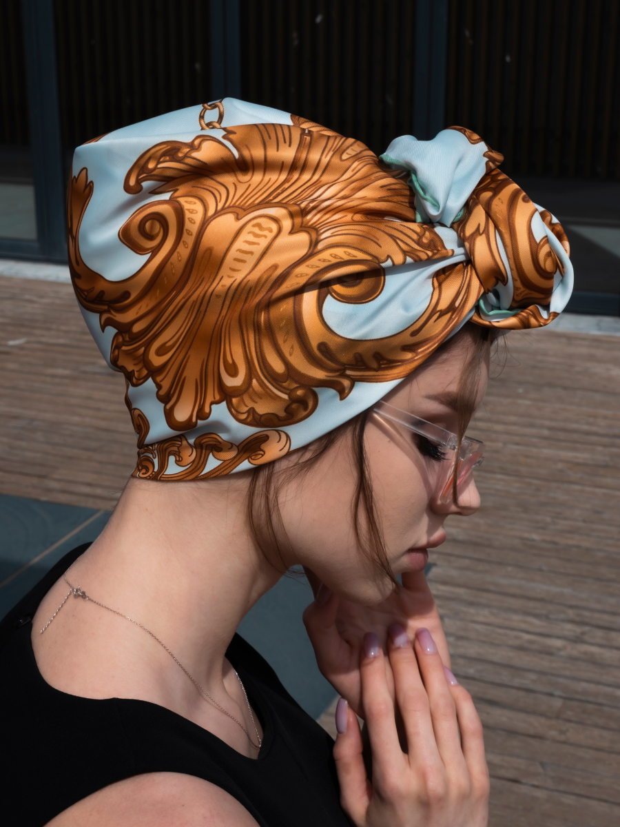 Baroque Yeşil Barok Desen Twill Eşarp