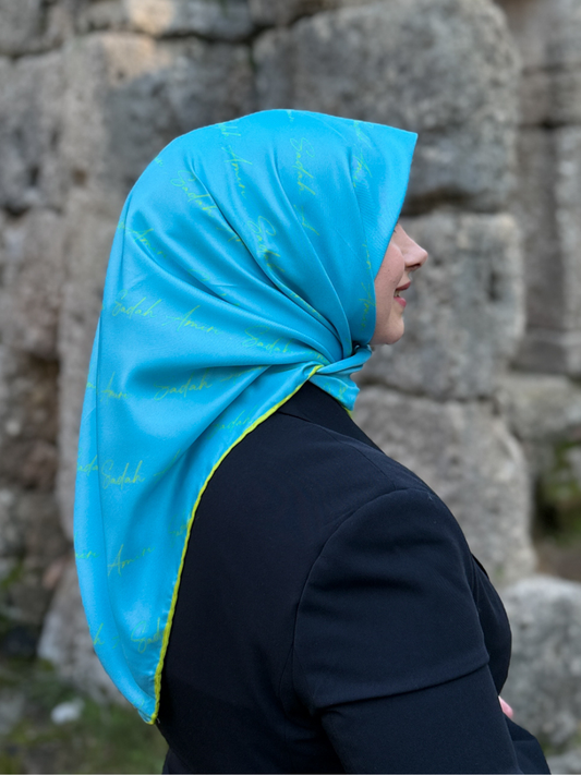 Signature Sadah Amiri Mavi Yeşil Twill Eşarp