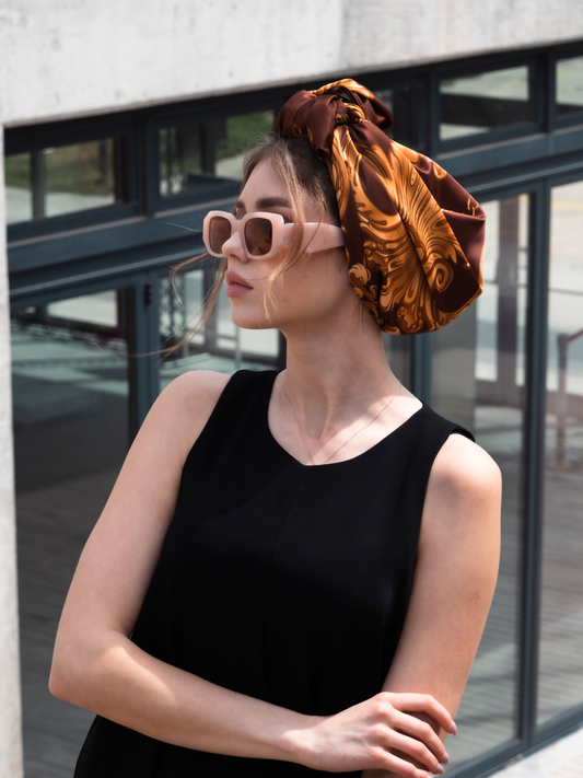 Baroque Kahverengi Barok Desen Twill Eşarp