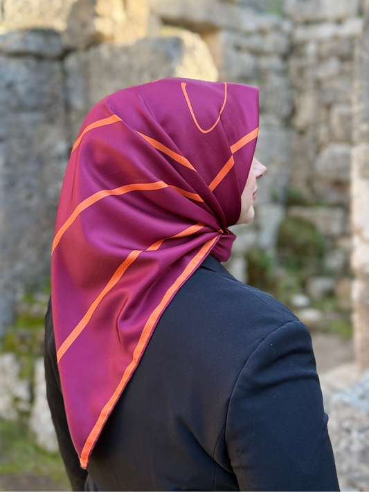 Square Bordo Kare Desen Twill Eşarp