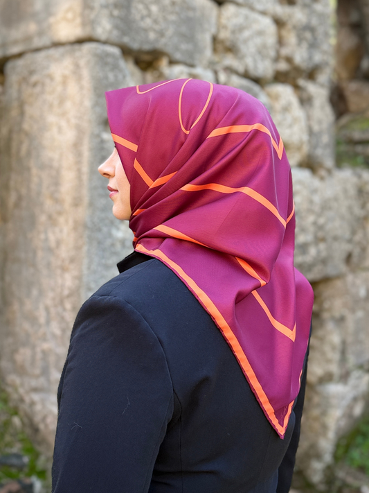 Square Bordo Kare Desen Twill Eşarp