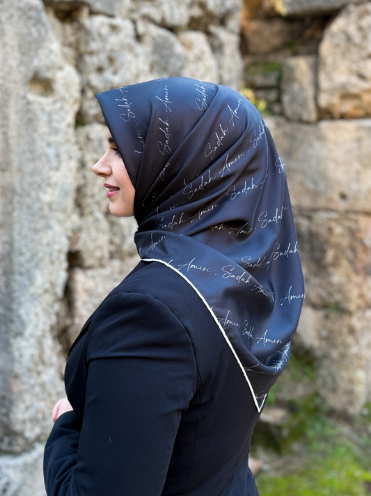 Signature Sadah Amiri Siyah Beyaz Twill Eşarp