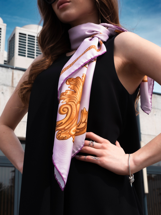 Baroque Pembe Barok Desen Twill Eşarp