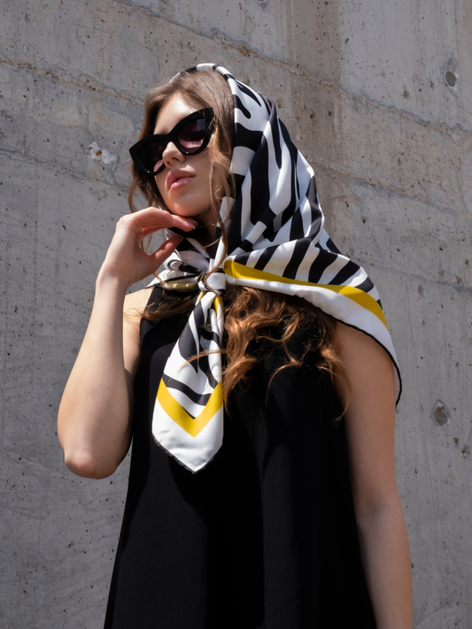 Zebra Desen Yeşil Twill Eşarp