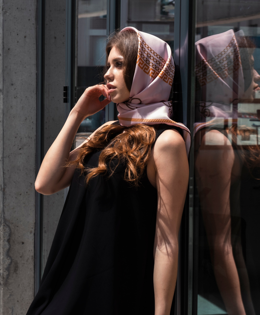 Cords Pembe Gold Zincir Desenli Twill Eşarp