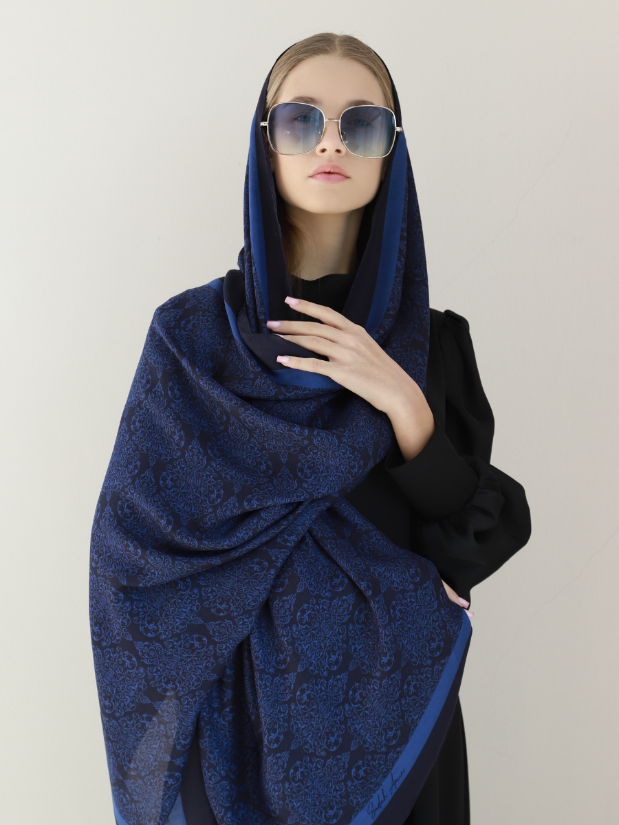 Hüma Hatun Lacivert Floş Viskon Şal